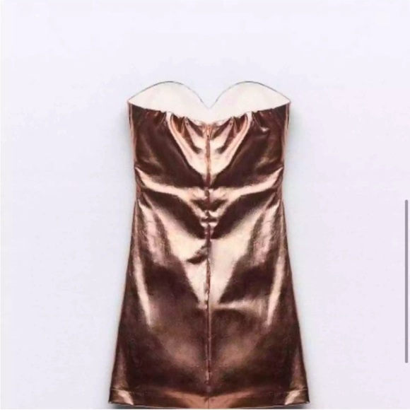 Zara bronze foil mini dress BLOGGERS FAVORITE!! NWT - Picture 4 of 14